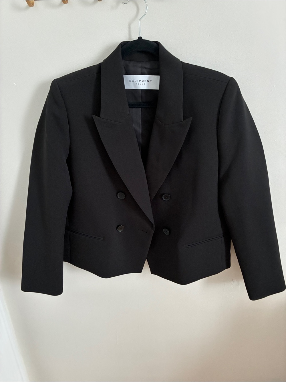 Equipment Black Double-Breasted Cropped Blazer